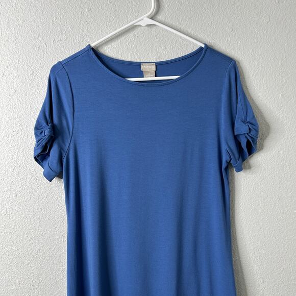 Chico's Blue Knee Length Twist Sleeve Stretch Dress Size 0 Small - Picture 3 of 8